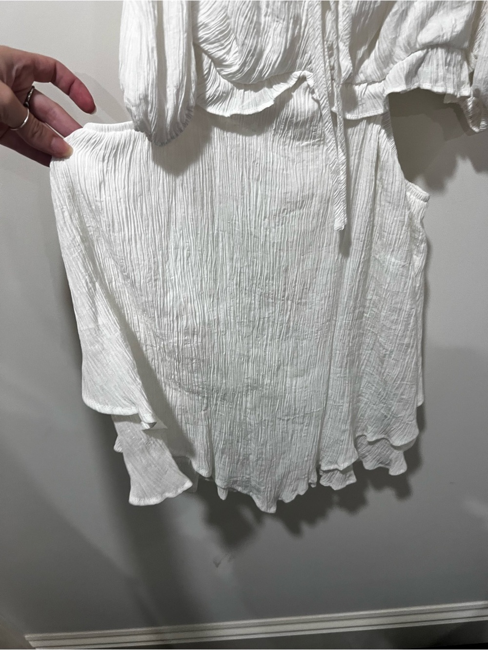 White Ruffled Off-Shoulder Mini Dress - Picture 3 of 7